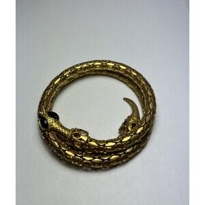 Vintage Mesh Snake Serpent Gold Tone Black Rhinestone Coil Wrap Bracelet